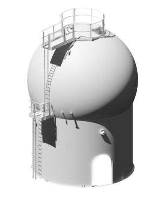 Model of first-of-its-kind liquid hydrogen storage tank for international trade applications.