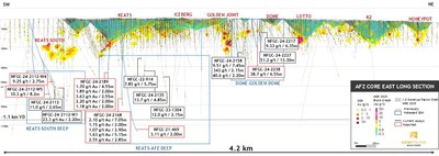 Figure 3: Composite long section of the AFZ Core at Queensway North (looking northeast, +/- 250 m) (CNW Group/New Found Gold Corp.)