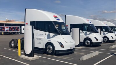 Tesla Electric Semi Trucks at PepsiCo’s bottling facility in Fresno, Calif. connected via PG&E's Flexible Service Connection offering