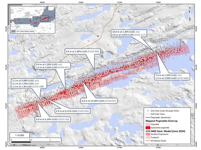 Figure 6: Drill hole analytical result highlights for cesium at the CV5 Pegmatite. (CNW Group/Patriot Battery Metals Inc.)