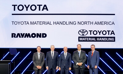 Toyota Material Handling North America completes integration of Toyota Material Handling and The Raymond Corporation, appointing a new senior leadership team to drive its continued leadership as North America’s leading material handling organization.
[PICTURED L-R: Tony Miller, TMHNA Chief Supply Officer; Sam Coles, TMHNA Chief Sales & Marketing Officer; Brett Wood, TMHNA President & CEO; Mark Taggart, TMHNA Chief Administration Officer; Mike Field, TMHNA Chief Operations Officer]