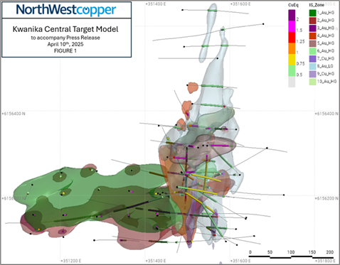 Kwanika Central - Select high-angle intercept drill holes locations.