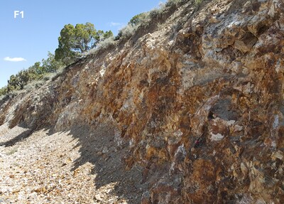 Figure 6 – Middle roadcut with oxide gold mineralization, looking northeast. (CNW Group/Black Mammoth Metals Corp)