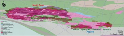 Figure 2: Plan view map of Duparquet geology and mineral resource with main targets around the project core area. (CNW Group/First Mining Gold Corp.)