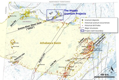 Figure 1: The Woods Uranium Projects – District-Scale Opportunity (CNW Group/Fortune Bay Corp.)
