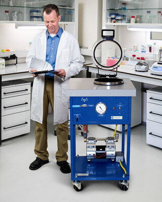 The MV 4-Gallon Portable Degas System is fully integrated on a 20” sq. mobile cart, operates on 115VAC for use virtually anywhere in a facility, and features a clear 1” thick Lucite® top to let users view the contents.