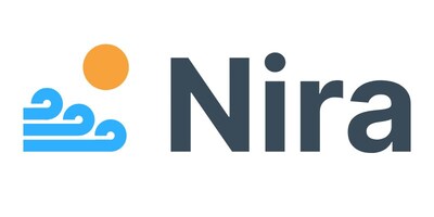 Nira Energy logo featuring a stylized blue grid wave and orange sun symbol, alongside the word "Nira"