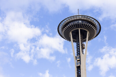A new, double-deck glass elevator from Otis opened for its first rides to passengers Friday as part of a new experience at the iconic Space Needle. When complete, the Space Needle will feature three modernized Otis SkyRise™ sightseeing elevators with floor-to-ceiling glass windows that immerse visitors in the world around them as they rise 520 feet into the sky in less than 50 seconds. Photo credit Space Needle.