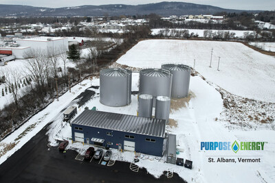 PurposeEnergy-St. Albans, Vermont, is an organic waste-to-renewable energy facility built in partnership with Ben & Jerry's ice cream. ©2025 PurposeEnergy.