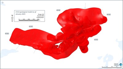 Figure 20: Plan view of CV13 Spodumene Pegmatite geological model – all lenses. (CNW Group/Patriot Battery Metals Inc.)