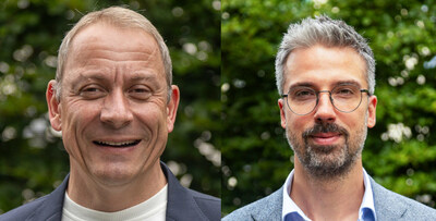 Dirk Harbecke (left) hands over CEO responsibilities to Mirco Wojnarowicz (right). (CNW Group/Rock Tech Lithium Inc.)