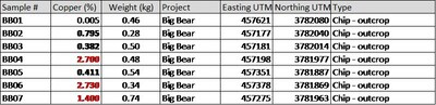 Table 1 – Sample results for Big Bear. (CNW Group/Black Mammoth Metals Corp)