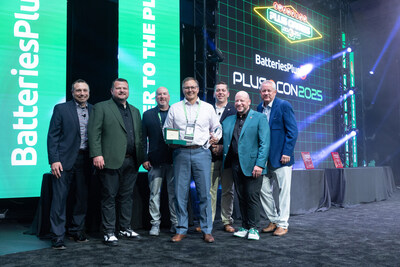 Franchisees and Executives gathered for the 2025 PlusCon Awards Dinner to celebrate top performers across the Batteries Plus system. Jason Riebel of Michigan (centered, holding award) was named MVP for his record-breaking commercial sales and team-driven leadership.