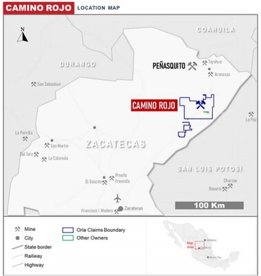 Figure 1: Plan View Showing Location of Camino Rojo, Zacatecas, Mexico (CNW Group/Orla Mining Ltd.)