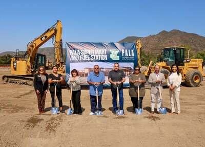 Members of the Pala Band of Mission Indians' Executive Committee and local officials celebrate the groundbreaking of the Pala Super Mart and Fuel Station.