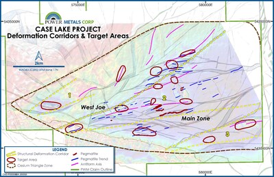 Figure 2 – CTZ at Case Lake with 3 target zones (1) northwest zone, (2) central zone, (3) southeast zone (CNW Group/Power Metals Corp.)