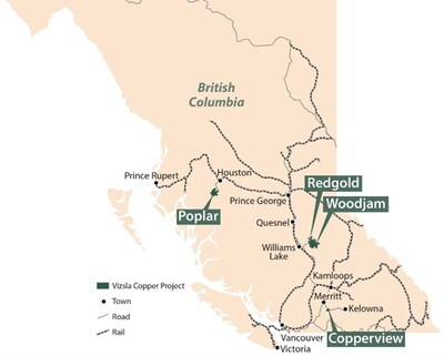 Figure 1. Vizsla Copper Projects located in British Columbia (CNW Group/Vizsla Copper Corp.)