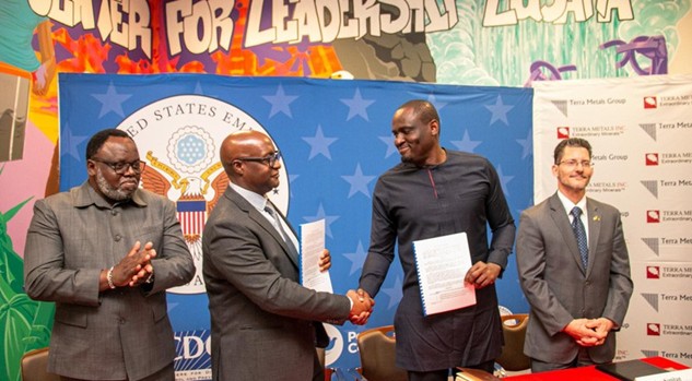 Zambian Mines Minister Paul Kabuswe and US Ambassador to Zambia Michael Gonzales During the Signing Ceremony of the $100M Terra Metals - Metalex Agreement