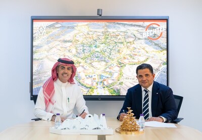 Pictured left to right, Talal H. AlMarri, CEO of Expo 2030 Riyadh Company, and Hani Rizkallah, President of Saudi Arabia Infrastructure at Bechtel.