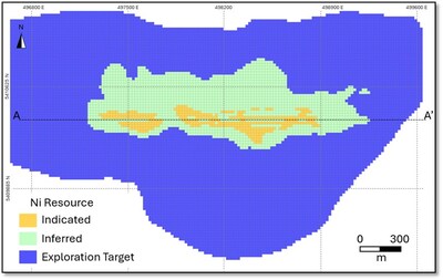 Figure 2. Plan View of the Categorized Mann Central Resources along with %Ni Grade. (CNW Group/Canada Nickel Company Inc.)