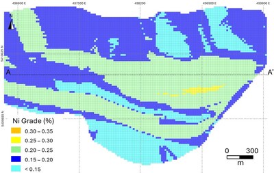 Figure 2. Plan View of the Categorized Mann Central Resources along with %Ni Grade. (CNW Group/Canada Nickel Company Inc.)