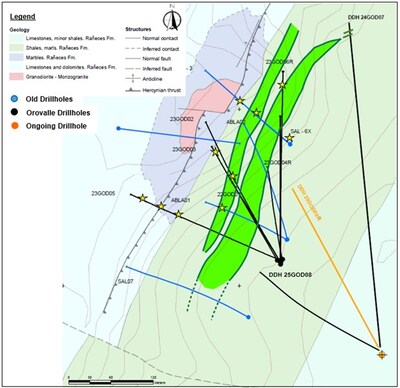 Figure 1. Geological map and drill holes (CNW Group/Orvana Minerals Corp.)