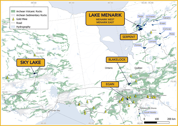 Location map of wholly-owned gold and CSM assets.