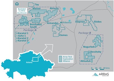 Figure 4. Arras Minerals Elemes Project and project portfolio located in Pavlodar, Northeastern Kazakhstan. (CNW Group/Arras Minerals Corp.)
