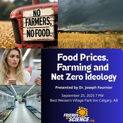 Food Prices, Farming and Net Zero Ideology event banner, featuring Dr. Joseph Fournier.