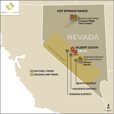 Figure 3. Eminent’s Project Locations Map with Regional Context (CNW Group/Eminent Gold Corp.)