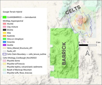 Figure 4. Map showing Barrick claims in relation to Eminent’s Celts Project. (CNW Group/Eminent Gold Corp.)