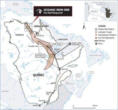 Figure 1 – Hopes Advance’s location at tidewater – the “No-Rail” Advantage (CNW Group/Oceanic Iron Ore Corp.)