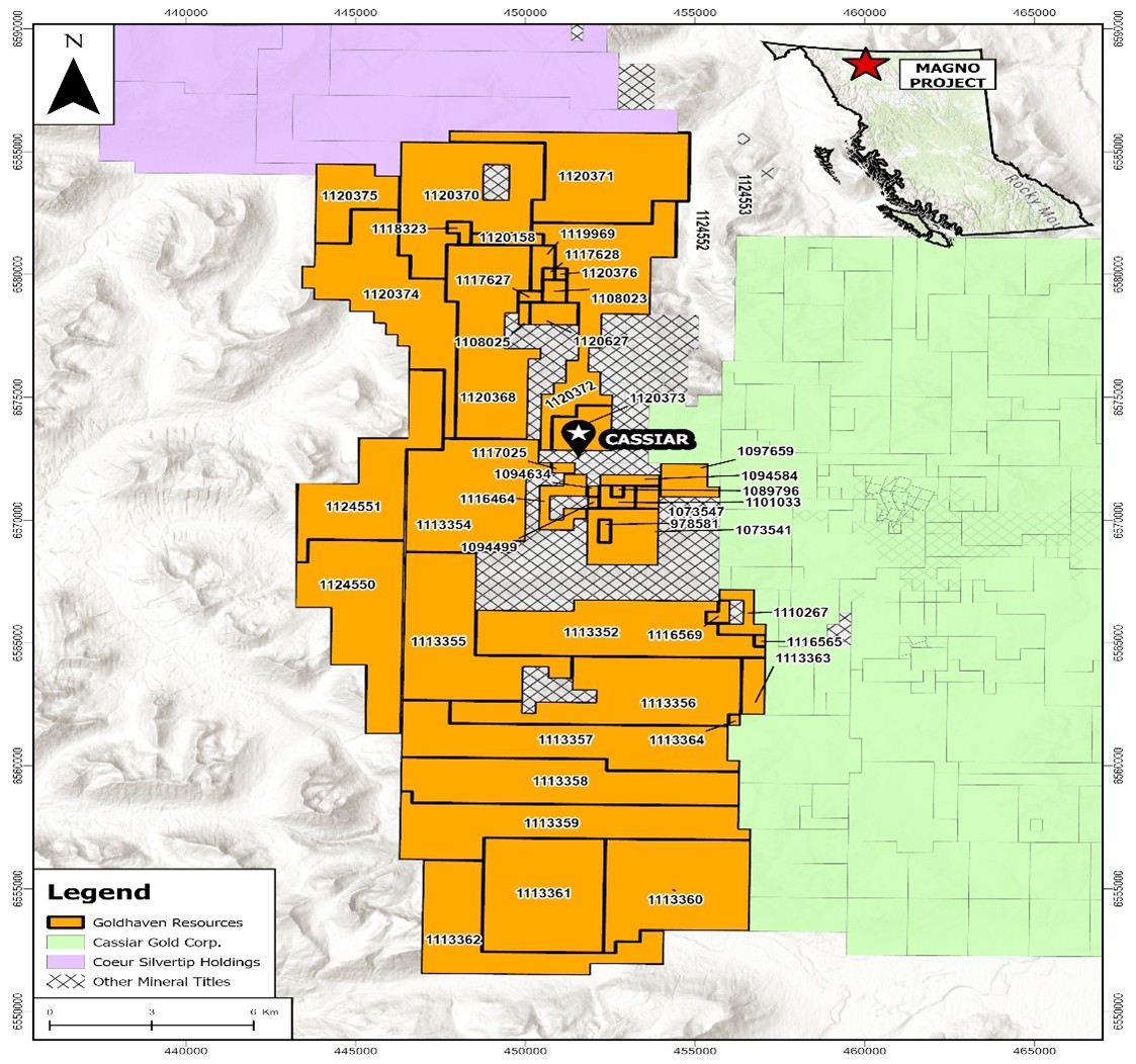 Magno property with BC regional geology highlighting historical work and present showings