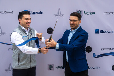 Samuel Karamanis from Bluevale Capital and Councilor David Ferreira at the ribbon-cutting ceremony for 376 Lofts at Richmond Street, London, Ontario's first Office-to-Residential Conversion. (CNW Group/Bluevale Capital)