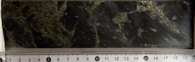 Figure 1: Cu-Au mineralization on drill hole DDH2505T026 (103.00m depth). (CNW Group/Bravo Mining Corp.)