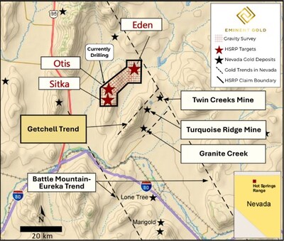Figure 2. Eminent’s HSRP priority targets relative to the Getchell Trend (CNW Group/Eminent Gold Corp.)