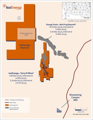 Figure 1: Location of the Flatiron Project in proximity to IsoEnergy’s Tony M Mine in Utah2,3 (CNW Group/IsoEnergy Ltd.)
