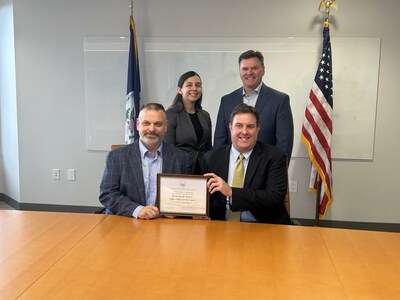 Staff from the U.S. Nuclear Regulatory Commission formally renewed the operating license of NextEra Energy Resources’ Point Beach Nuclear Plant at the NRC’s headquarters in Rockville, MD., Sept. 29, 2025. The license renewal allows Wisconsin’s only operating nuclear power plant to continue providing safe and reliable power into the 2050s. Pictured (from left to right): Thad Edmonds, site vice president at Point Beach Nuclear Plant; Maribel Valdez, NextEra Energy Resources nuclear fleet licensing manager; Scott Kahl (standing), Point Beach Nuclear Plant engineering manager; and Greg Bowman, director of the NRC’s Office of Nuclear Reactor Regulation. Photo credit: Britt Griffin for NextEra Energy Resources.