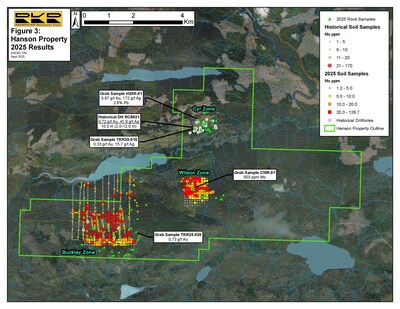 Fgure 3: Hanson Soil Sample Results (CNW Group/Rokmaster Resources Corp.)