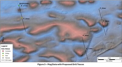 Figure 3 - Mag Data with Proposed Drill Traces (CNW Group/Targa Exploration Corp.)