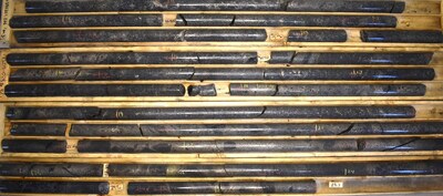 Figure 1: Drill Hole VKD25-026 showing semi massive to massive sulfides from 10m to end of hole. This hole was mineralized from surface ending in mineralization at 25.3m. (CNW Group/Viridian Metals) Figure 1: Drill Hole VKD25-026 showing semi massive to massive sulfides from 10m to end of hole. This hole was mineralized from surface ending in mineralization at 25.3m. (CNW Group/Viridian Metals)