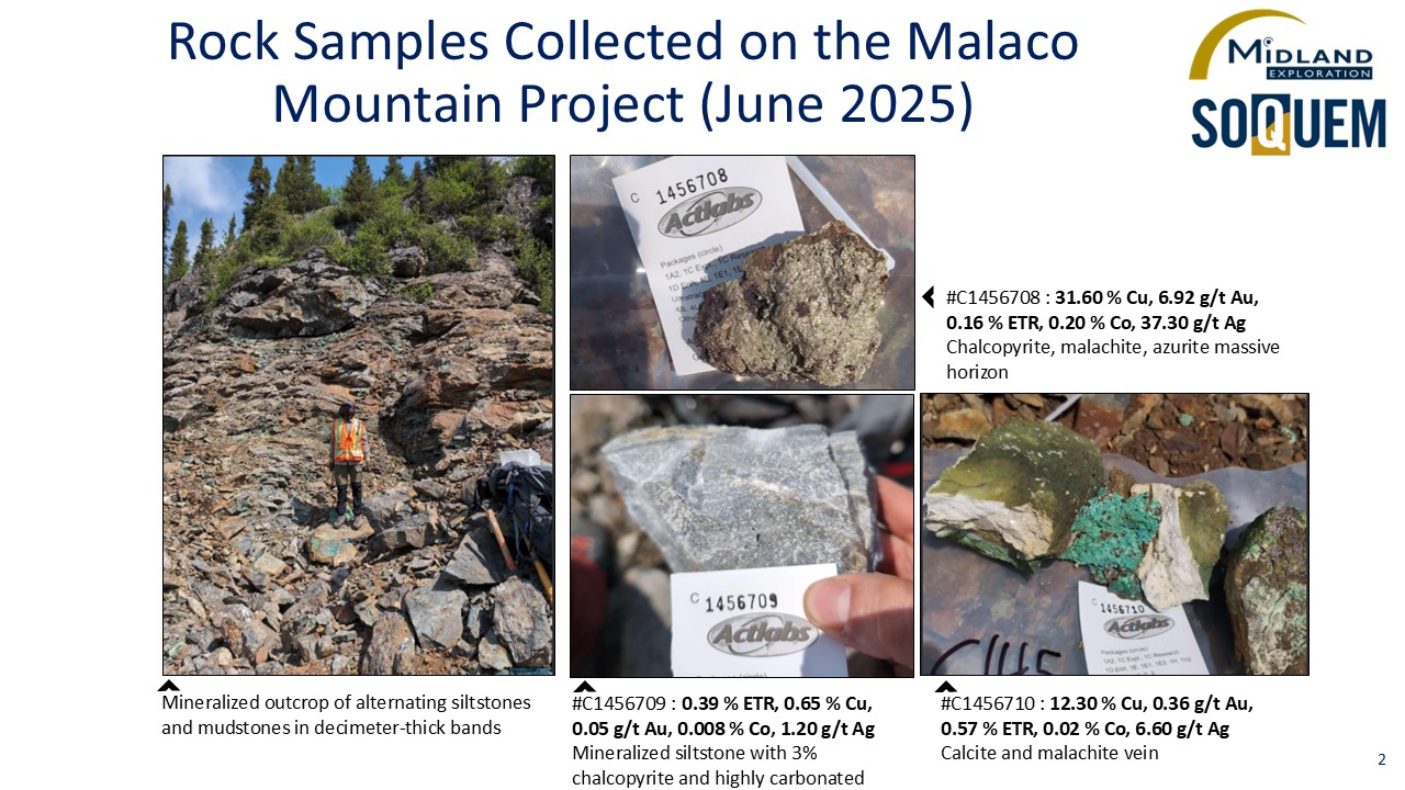 Figure 2 Rock Samples Collected on the Malaco Mountain Project (June 2025)