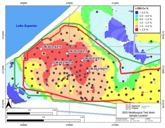 2025 metallurgical test work sample locations corresponding with 2018 SGS metallurgical campaign.