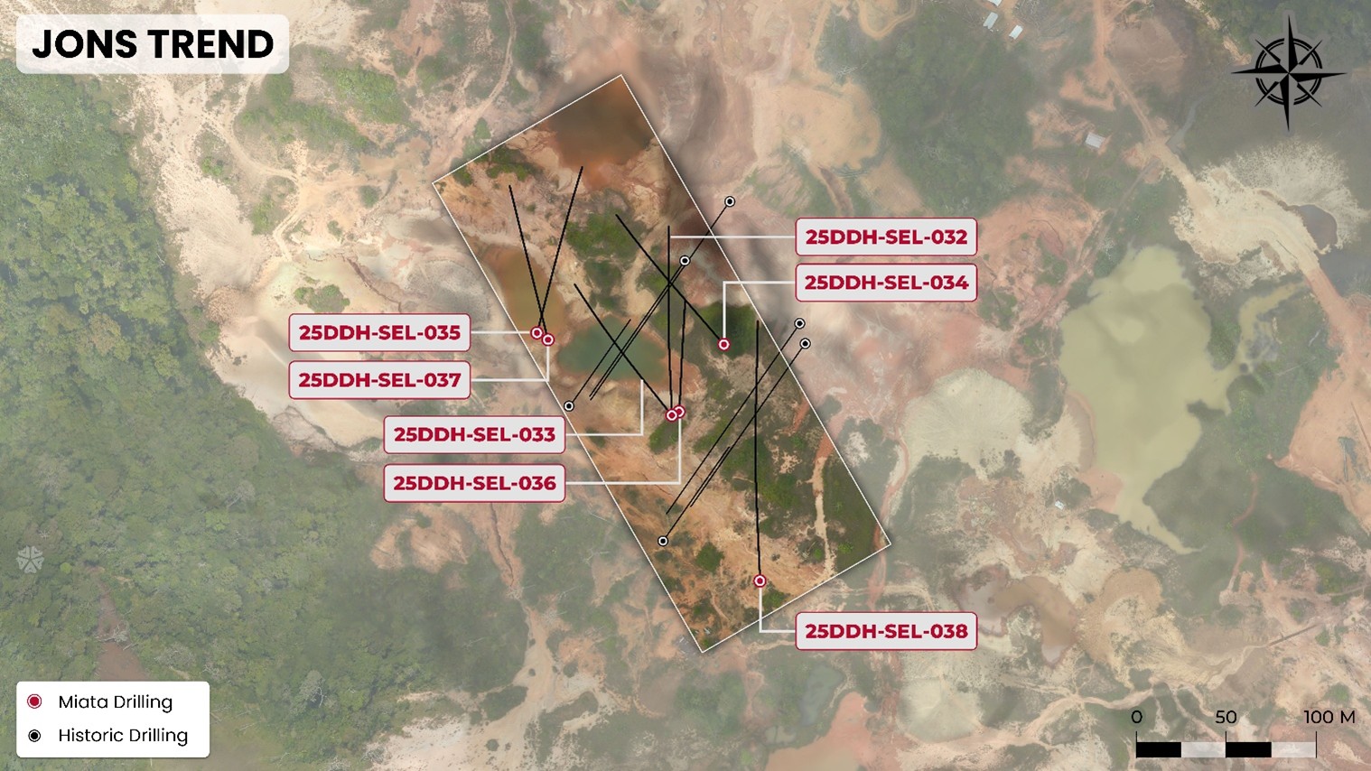Collars of drill holes in Jons Trend. There appears to be room for expansion based on similar zones being mined in adjacent pits.