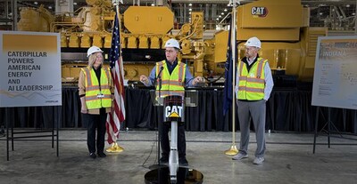 Indiana Governor Mike Braun speaks during a tour of Caterpillar’s large engine facility in Lafayette, Indiana. He was joined by Caterpillar’s Energy & Transportation Group President Jason Kaiser and Chief Human Resources Officer Christy Pambianchi.
