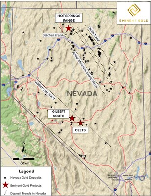 Figure 1. Location of Eminent's Hot Springs Range Project (HSRP) in Nevada (CNW Group/Eminent Gold Corp.)