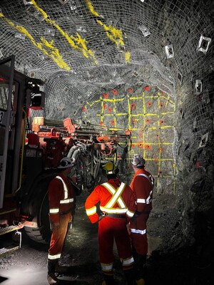 BEV Jumbo Drilling in Development Drift (CNW Group/Foran Mining Corporation)