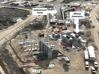 Main Electrical Substation Construction with Mine Portal Entrance Behind (CNW Group/Foran Mining Corporation)