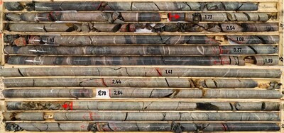 Figure 5. Gold mineralization in the Boyvinet West area: 1.48 g/t Au over 10.7 m (hole 1435-24-013) (CNW Group/Soquem inc.)