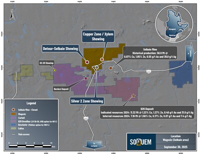 Figure 1. Location of Wagosic and other SOQUEM projects in the Selbaie area. (CNW Group/Soquem inc.)